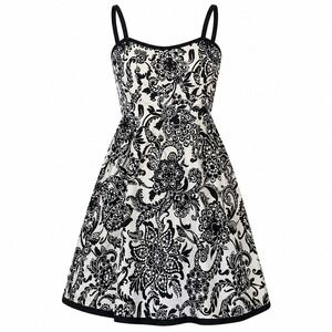 Madison Leigh Black White Paisley Floral Fit and Flare Dress Size 6